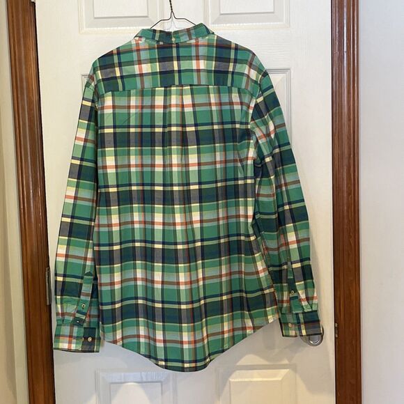 Tommy Hilfiger Mens Button Down Shirt Green Plaid Classic Fit Long Sleeve  XL - Picture 2 of 12